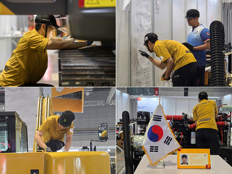 HD건설기계가 지난 9월 22일부터 27일까지 중국 상하이에서 열린 제48회 국제기능올림픽 중장비 정비 분야에서 우수상을 수상했다.