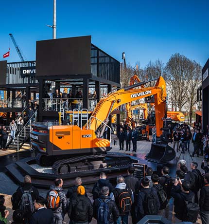 Full view of the HD Hyundai Infracore booth at Bauma 2025